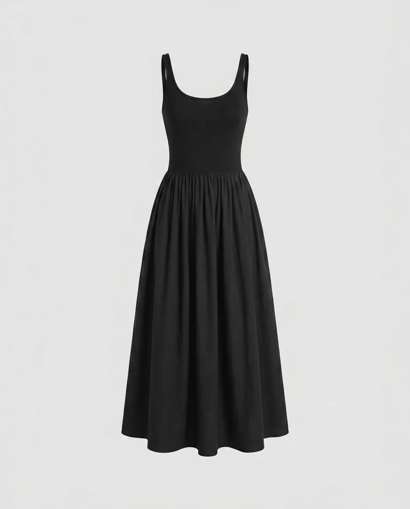 Damen Elegantes Maxikleid mit schwingendem Rock und tiefem Ausschnitt
