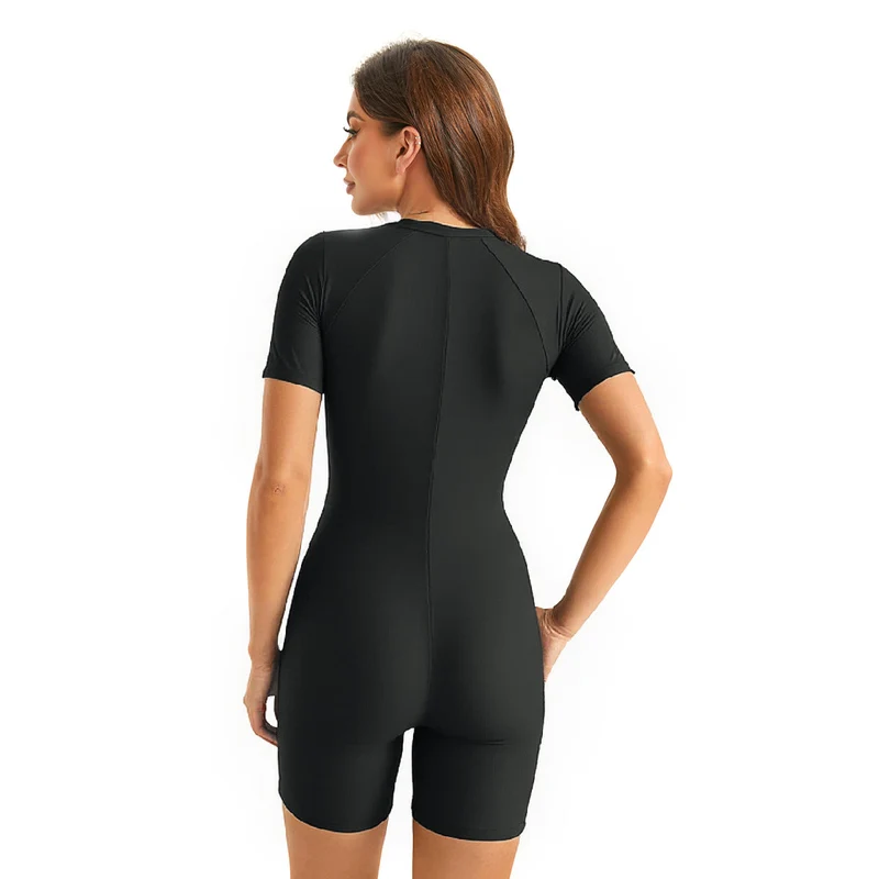 Damen Schwimmanzug mit kurzen Ärmeln und Reißverschluss