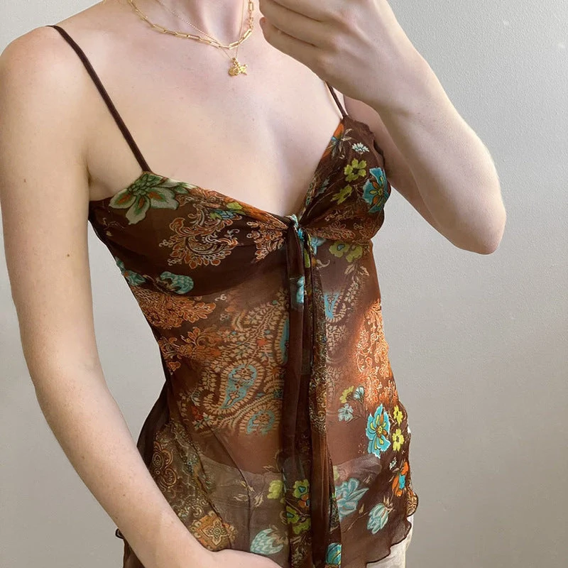 Damen Blumenmuster Spaghetti-Trägertop mit fließendem Design