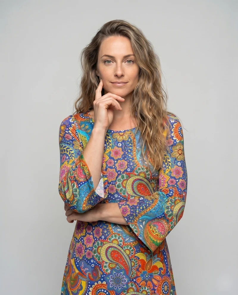 Damen Paisley-Swingkleid Glockenärmel Unterbrust-Raffung Knielang