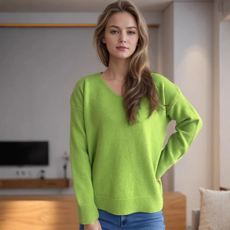 Damen lässiger V-Ausschnitt Pullover mit modernem Strukturdesign
