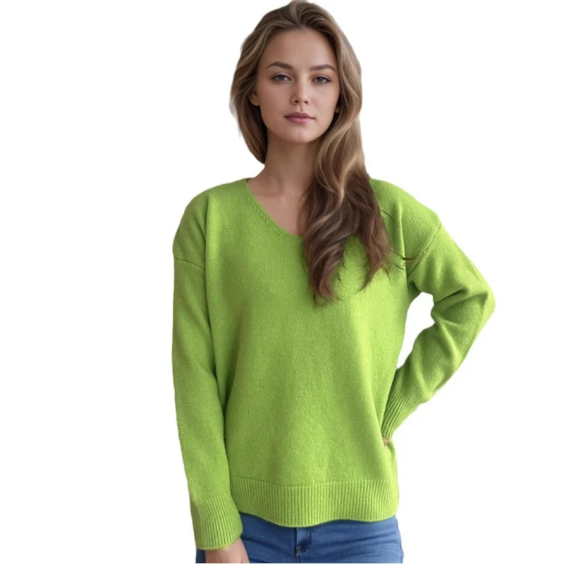 Damen lässiger V-Ausschnitt Pullover mit modernem Strukturdesign