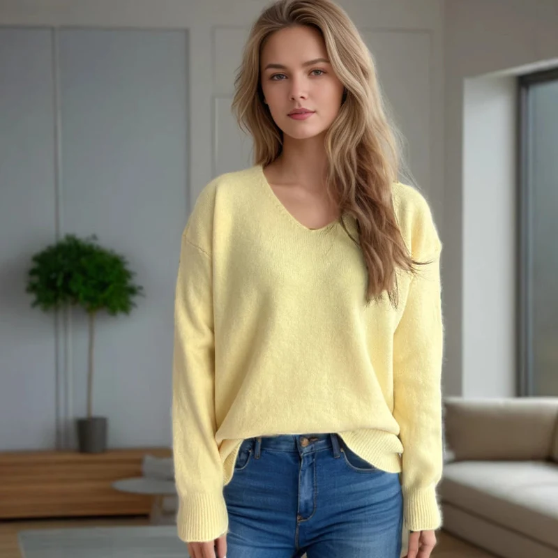 Damen lässiger V-Ausschnitt Pullover mit modernem Strukturdesign