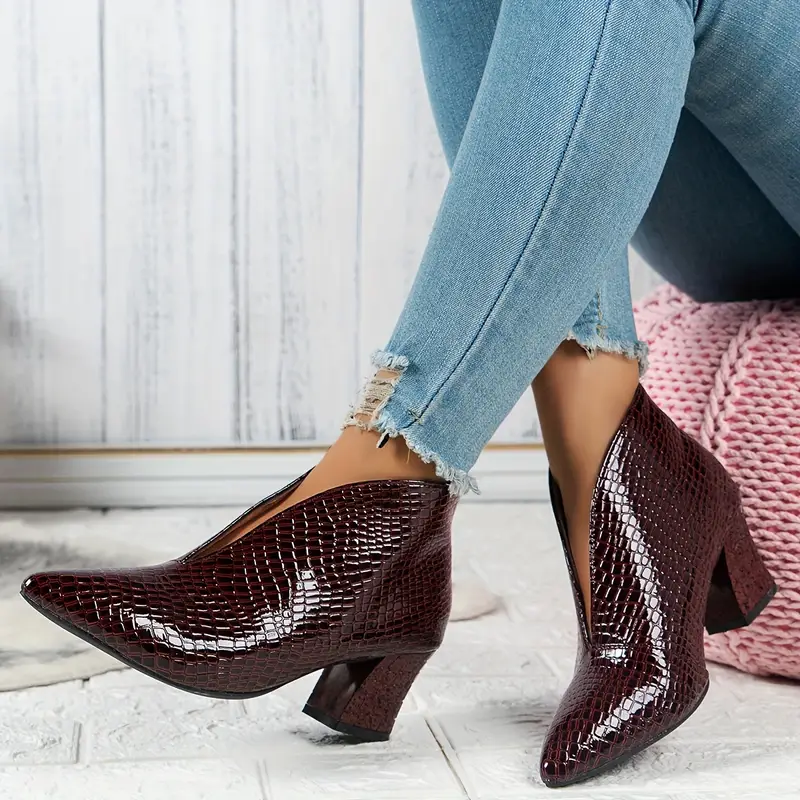 Glänzende Croco Print Stiefeletten
