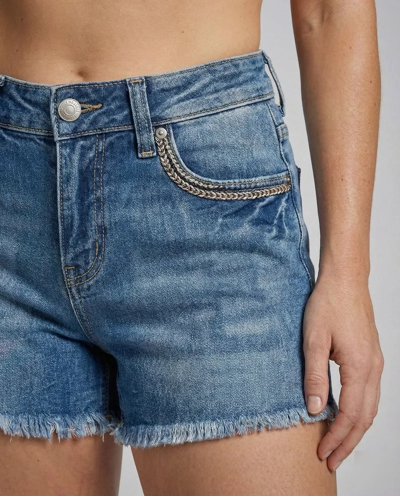Damen Jeans-Shorts Tailliert Longhorn Stickerei