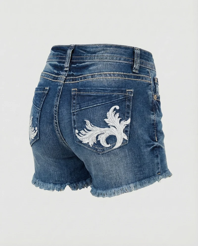 Damen Jeans-Shorts Tailliert Longhorn Stickerei