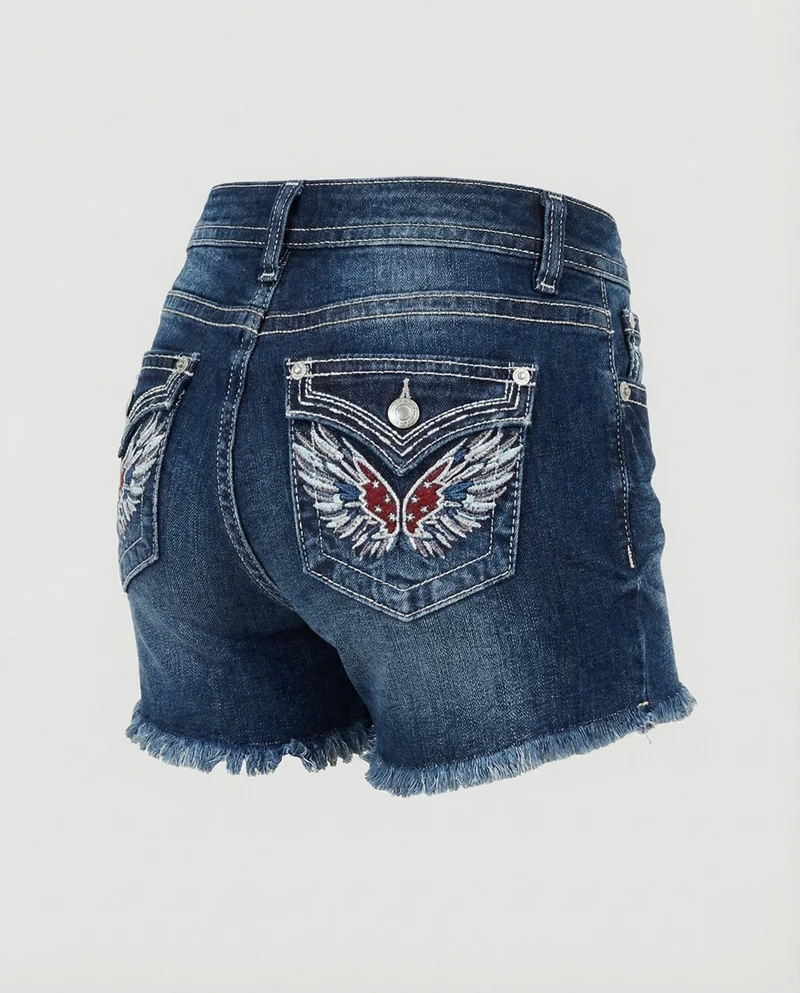 Damen Jeans-Shorts Tailliert Longhorn Stickerei