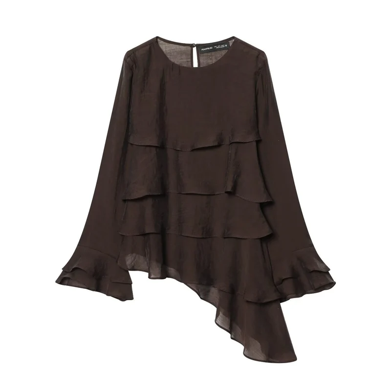 Damen asymmetrische Bluse mit Rüschendetails und elegantem Fall Nord Taschen
