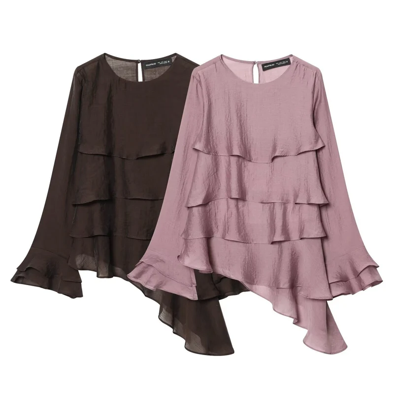 Damen asymmetrische Bluse mit Rüschendetails und elegantem Fall Nord Taschen