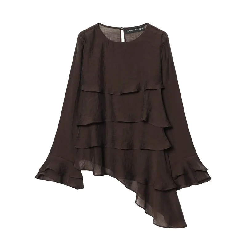 Damen asymmetrische Bluse mit Rüschendetails und elegantem Fall Nord Taschen
