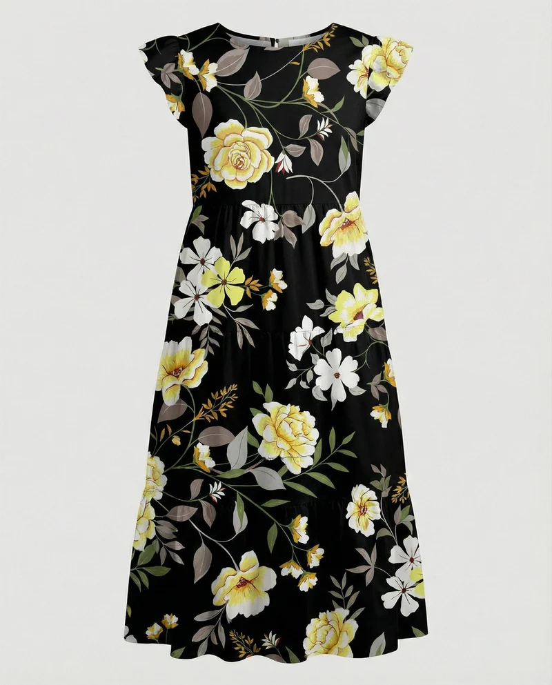Damen Sommerkleid knielang mit Volant