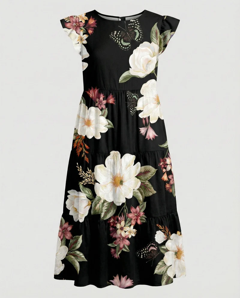 Damen Sommerkleid knielang mit Volant
