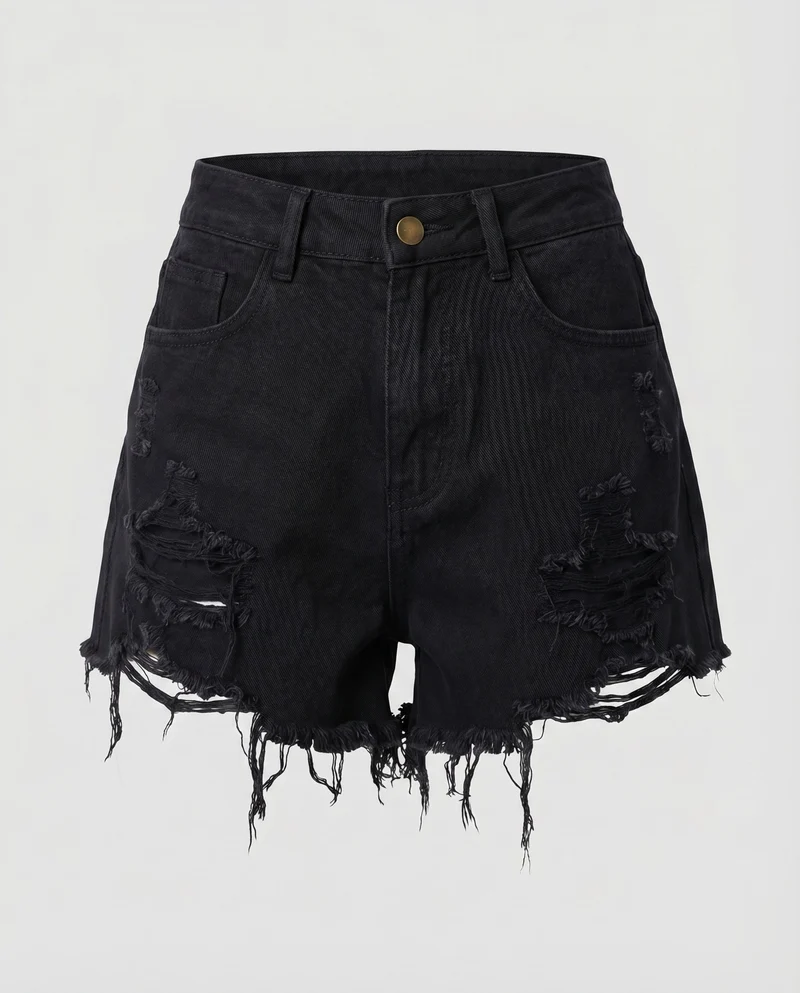 Damen Denim-Shorts Asymmetrisch Destroyed-Look