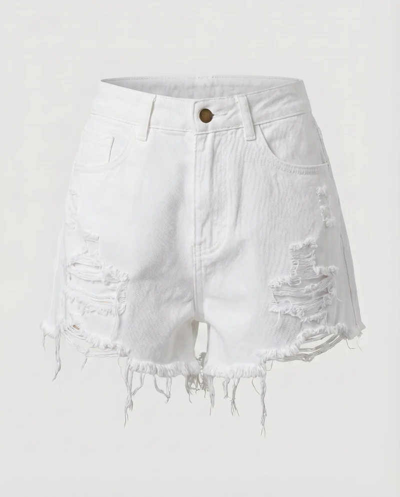 Damen Denim-Shorts Asymmetrisch Destroyed-Look