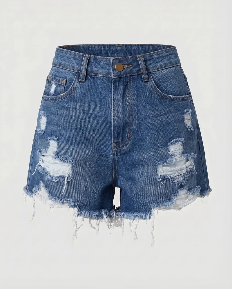 Damen Denim-Shorts Asymmetrisch Destroyed-Look