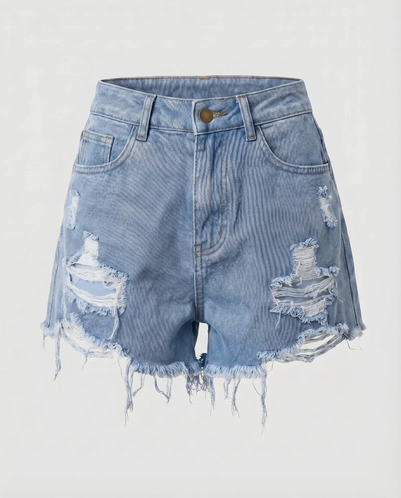 Damen Denim-Shorts Asymmetrisch Destroyed-Look