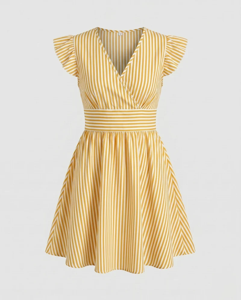 Damen Freizeitkleid mit V-Ausschnitt und Rüschendetails