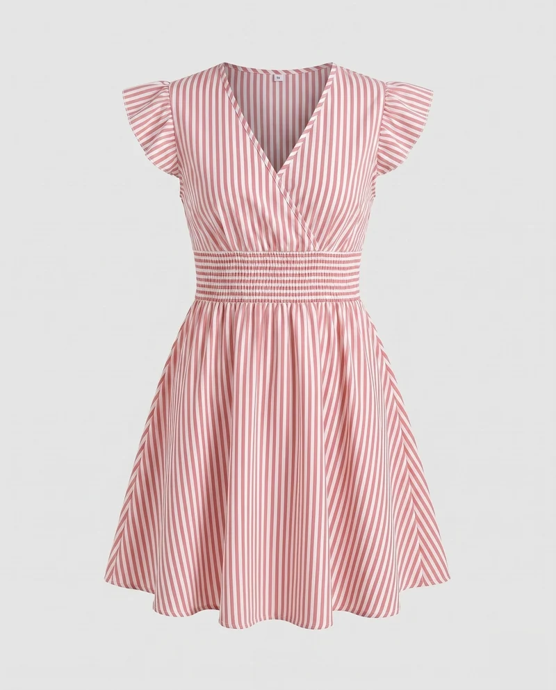 Damen Freizeitkleid mit V-Ausschnitt und Rüschendetails