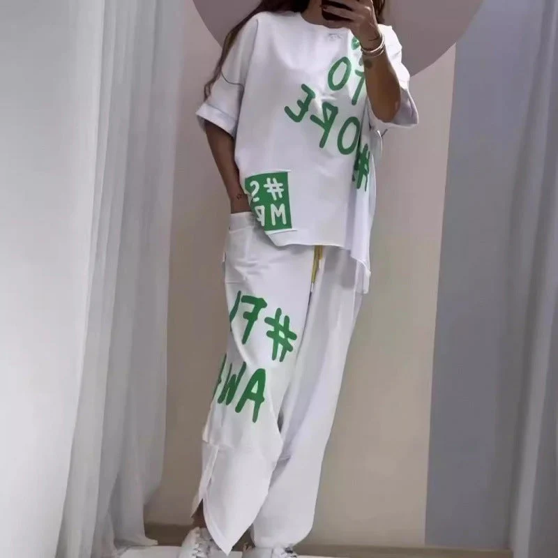 Damen Lässiges Set mit oversize T-Shirt und bequemen Jogginghose