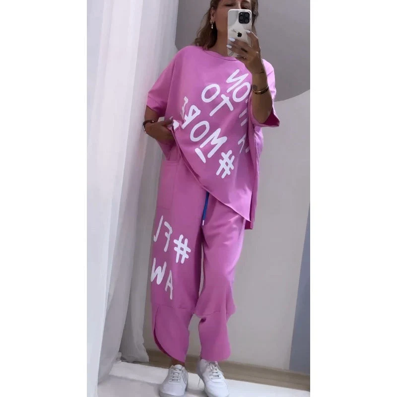 Damen Lässiges Set mit oversize T-Shirt und bequemen Jogginghose