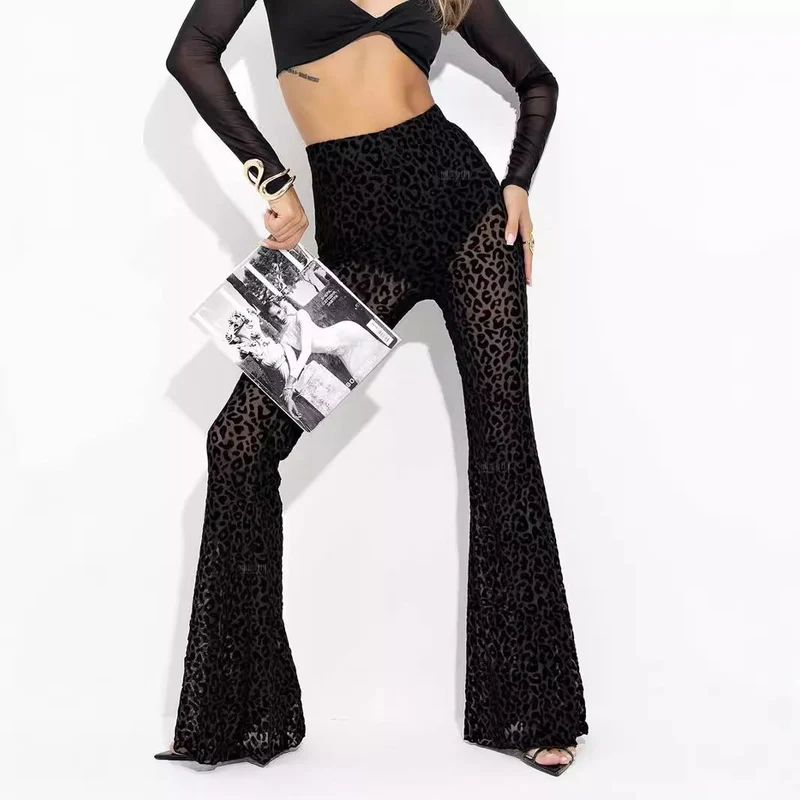 Damen Hoch taillierte Leoparden-Hose mit weitem Bein