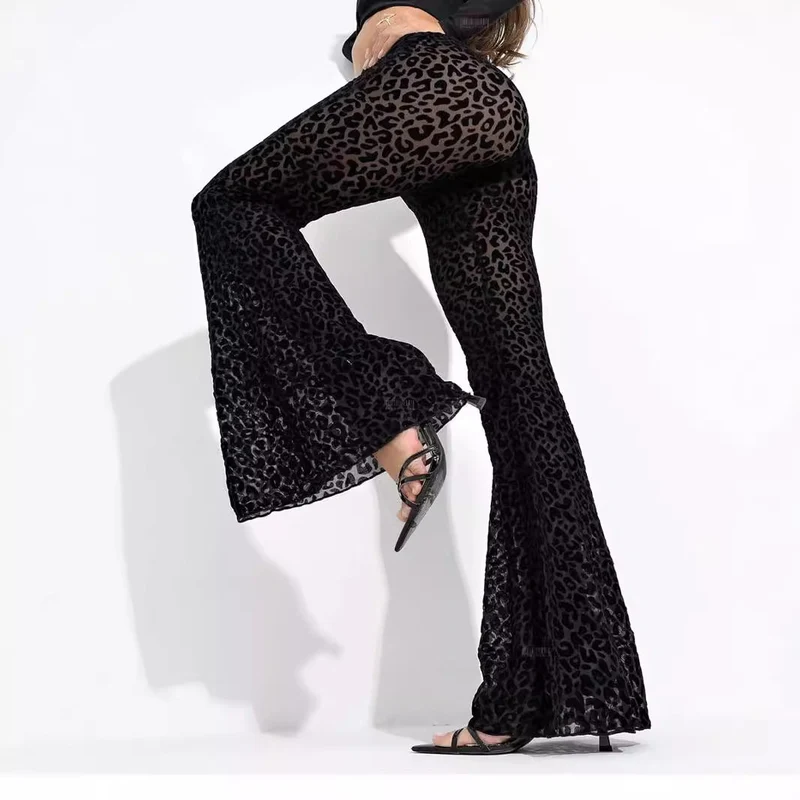 Damen Hoch taillierte Leoparden-Hose mit weitem Bein