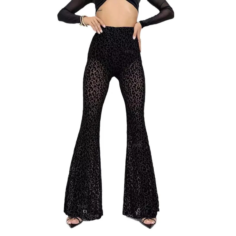 Damen Hoch taillierte Leoparden-Hose mit weitem Bein