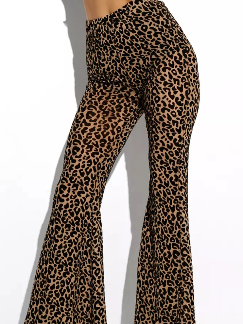 Damen Hoch taillierte Leoparden-Hose mit weitem Bein