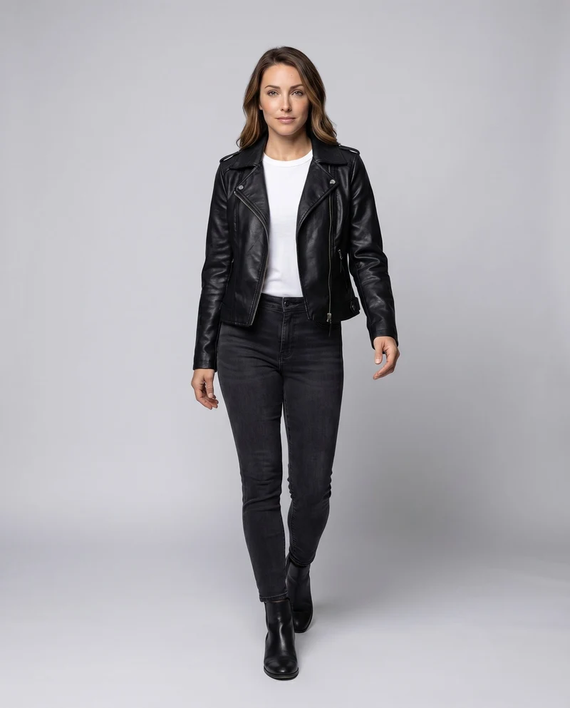 Damen Kurzblouson Revers-Stil Vegan-Leder Asymmetrisch