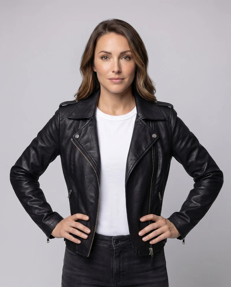 Damen Kurzblouson Revers-Stil Vegan-Leder Asymmetrisch