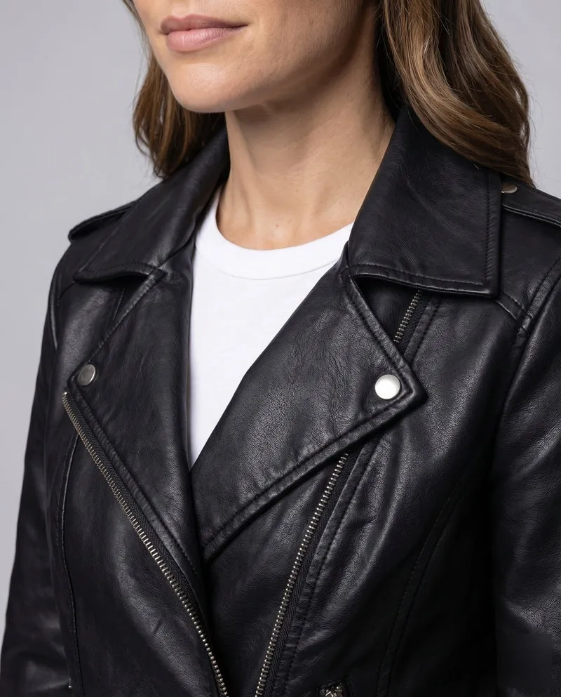 Damen Kurzblouson Revers-Stil Vegan-Leder Asymmetrisch