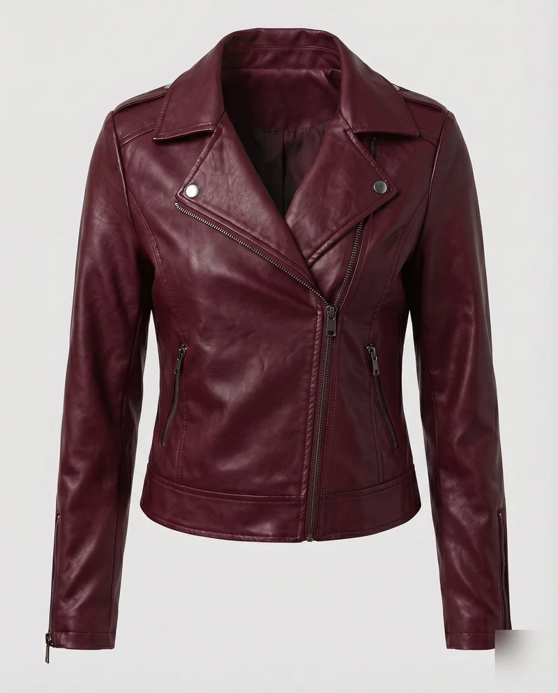 Damen Kurzblouson Revers-Stil Vegan-Leder Asymmetrisch
