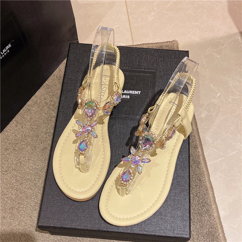Damen elegante Zehentrenner-Sandalen mit funkelndem Strass