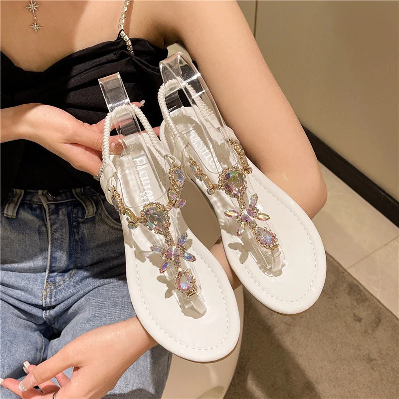 Damen elegante Zehentrenner-Sandalen mit funkelndem Strass