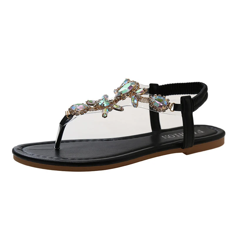 Damen elegante Zehentrenner-Sandalen mit funkelndem Strass