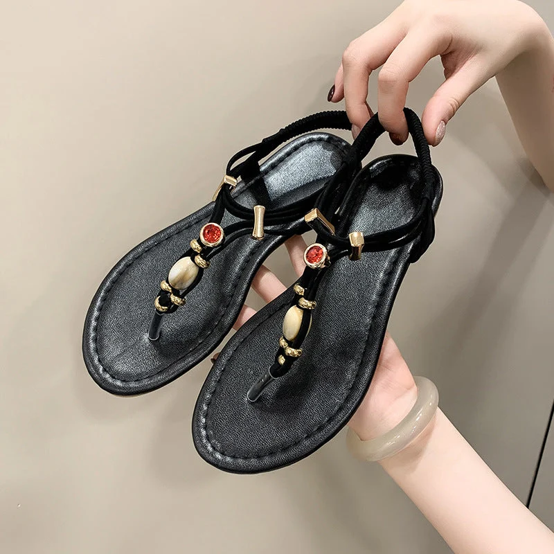 Damen elegante Zehentrenner-Sandalen mit funkelndem Strass