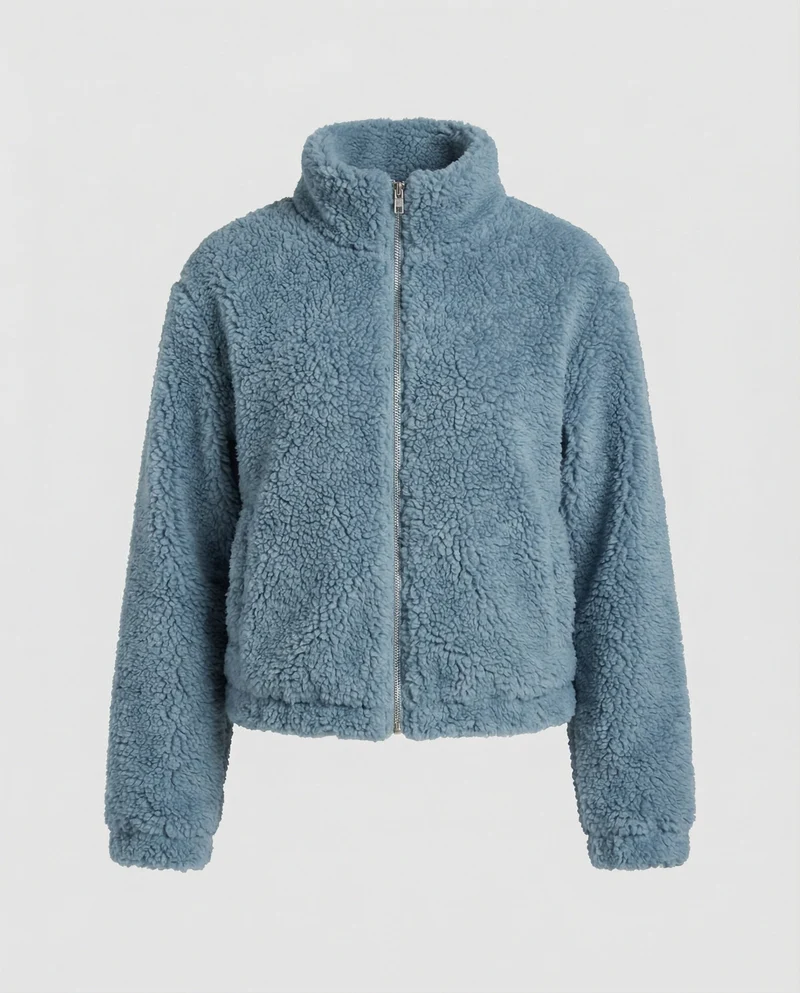 Kuschelige Teddyjacke in Zimtbraun mit Zipper & Cropped Schnitt
