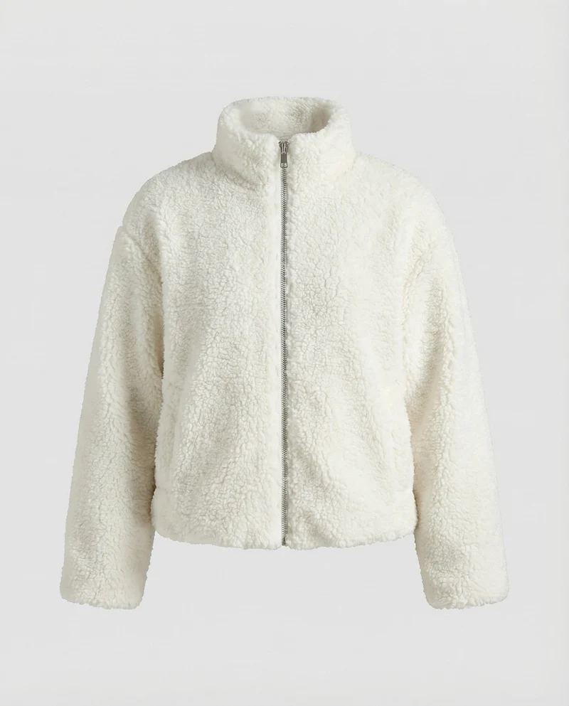 Kuschelige Teddyjacke in Zimtbraun mit Zipper & Cropped Schnitt