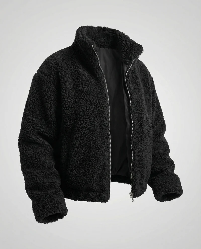 Kuschelige Teddyjacke in Zimtbraun mit Zipper & Cropped Schnitt