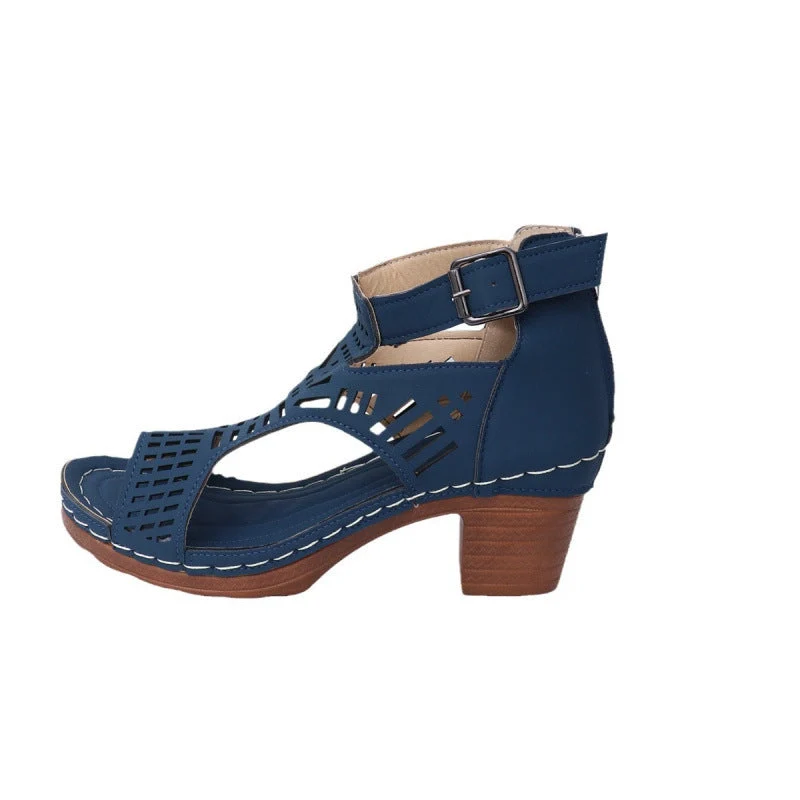 Damen trendige Sandalen mit durchbrochenem Design und Holz-Elementen