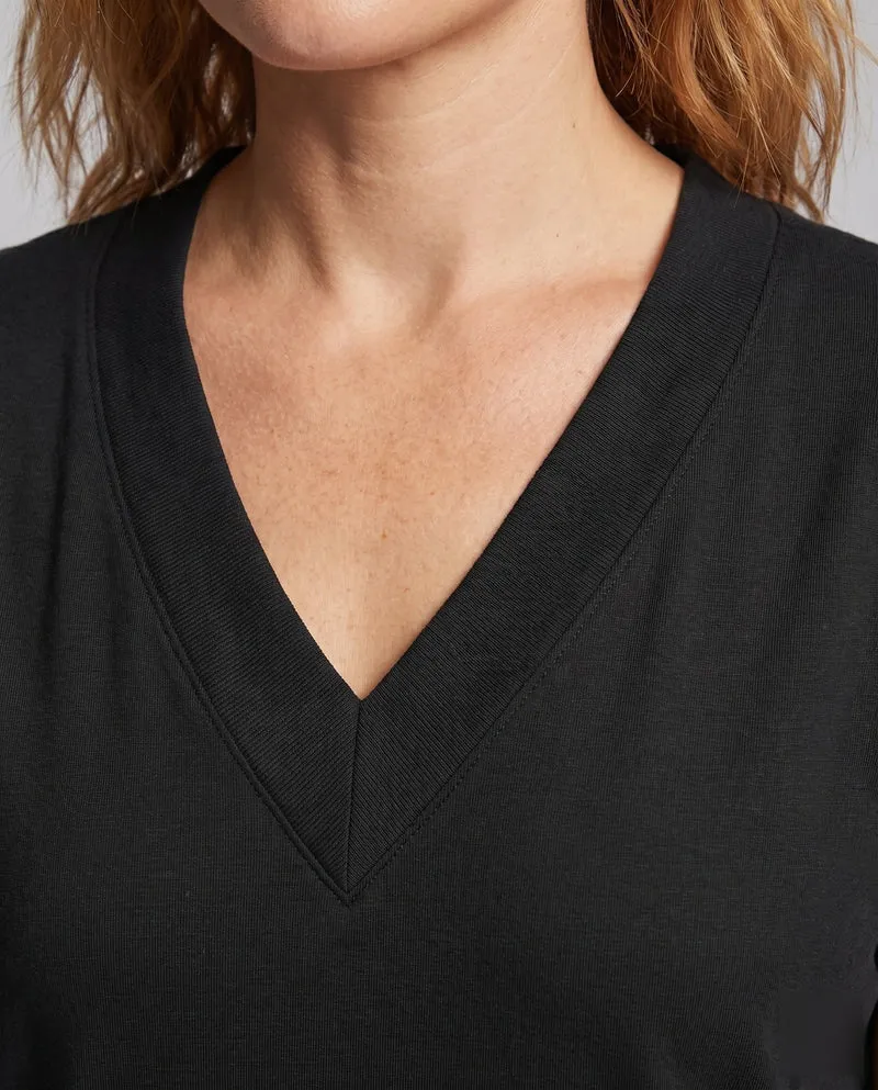 Damen Tunika-Kleid V-Ausschnitt Umschlagärmel Seitentaschen