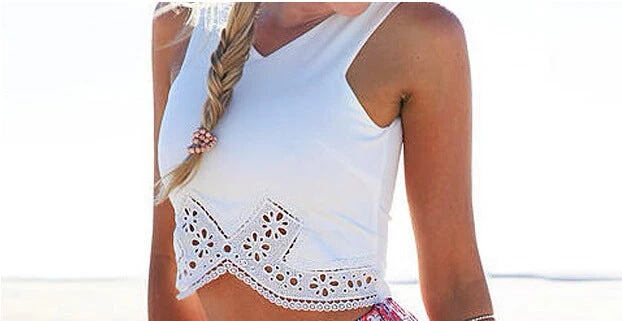 Damen Cropped Oberteil mit Spitzenverzierung Nord Taschen