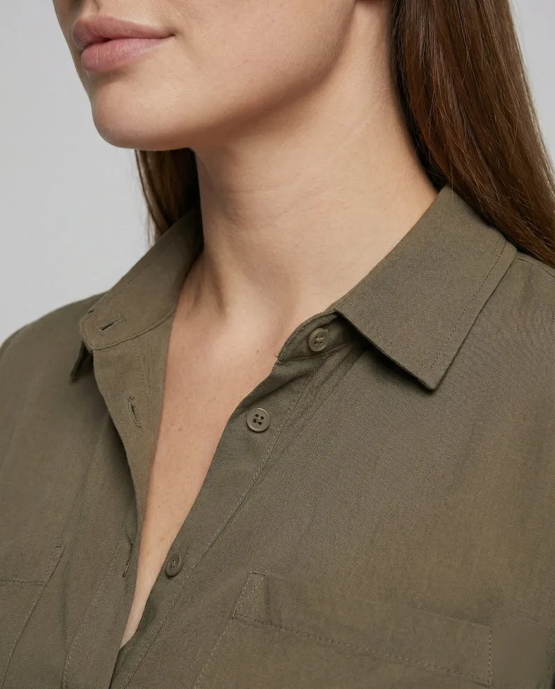 Damen Hemdjacken-Kleid mit geflochtenem Ledergürtel