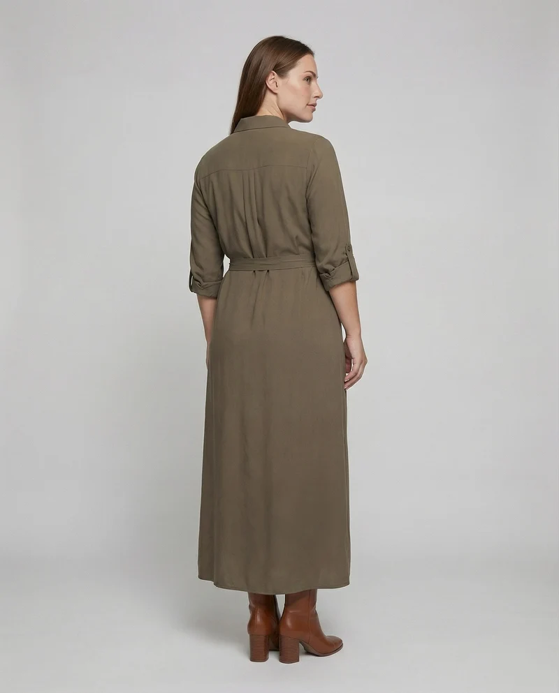 Damen Hemdjacken-Kleid mit geflochtenem Ledergürtel