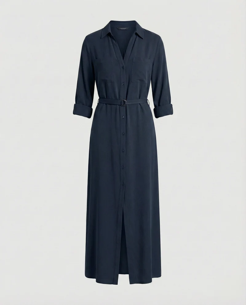 Damen Hemdjacken-Kleid mit geflochtenem Ledergürtel