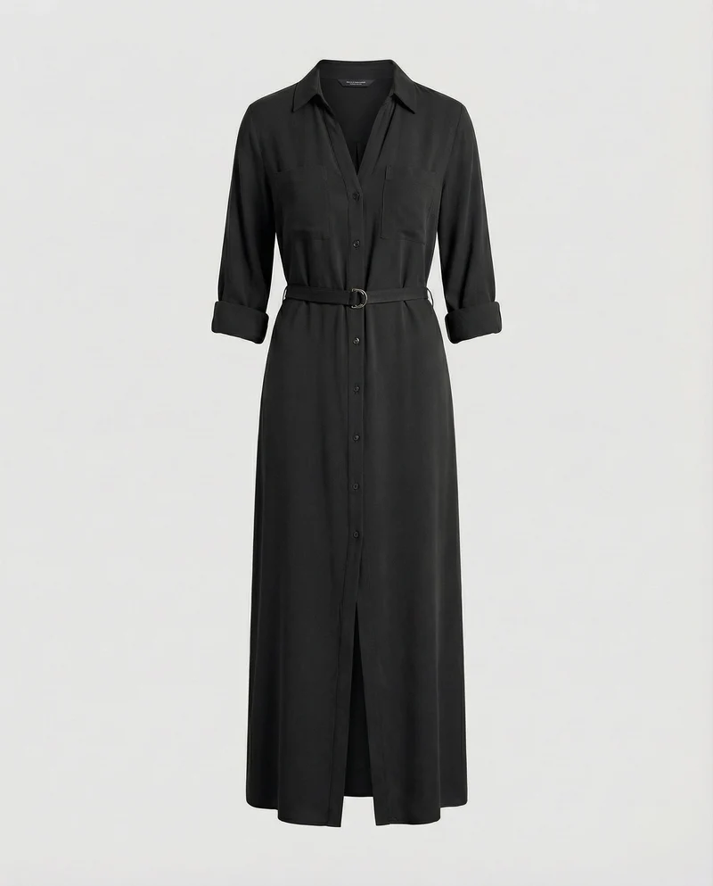 Damen Hemdjacken-Kleid mit geflochtenem Ledergürtel