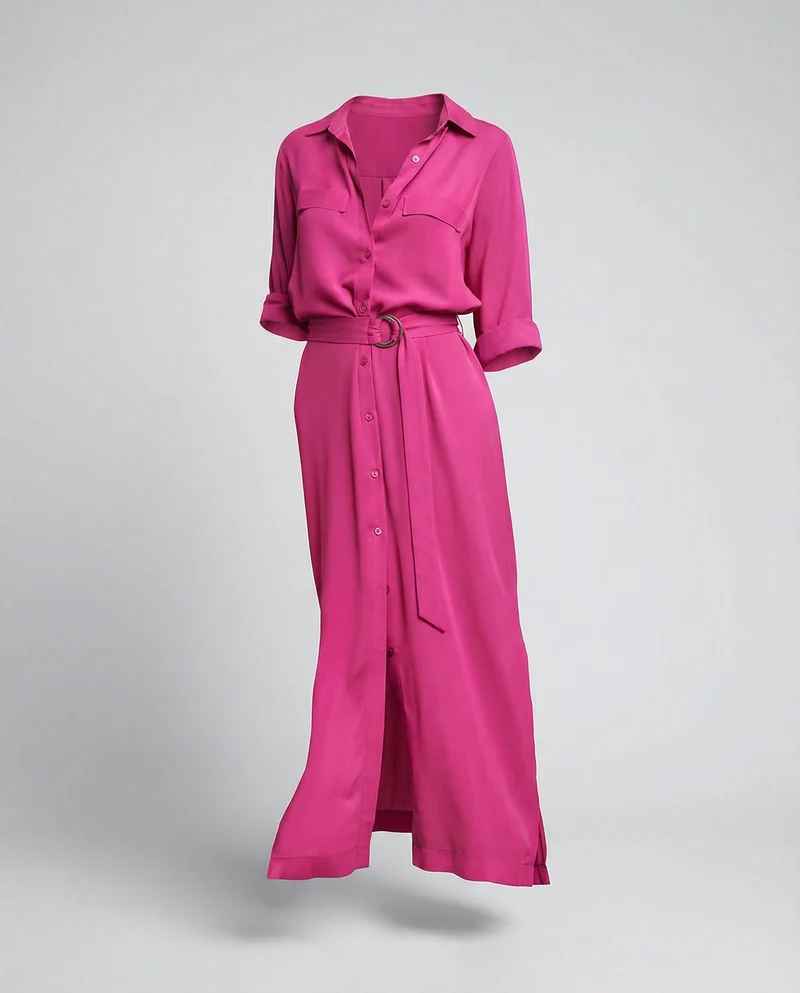 Damen Hemdjacken-Kleid mit geflochtenem Ledergürtel