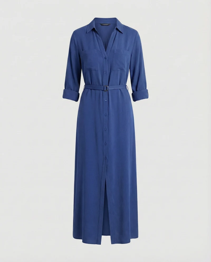 Damen Hemdjacken-Kleid mit geflochtenem Ledergürtel