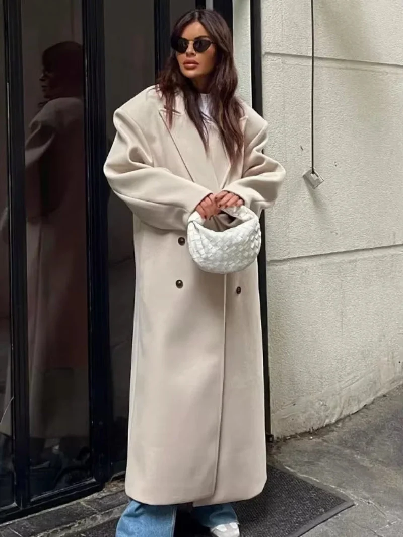 Damenjacke - Langer Trenchcoat mit Reverskragen