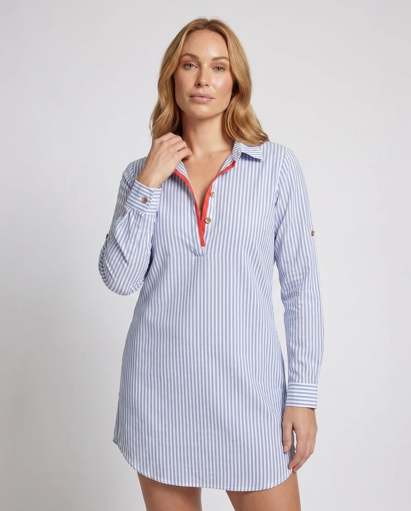Damen Hemdblusenkleid mit modernen Streifen und Knopfdetails Nord Taschen